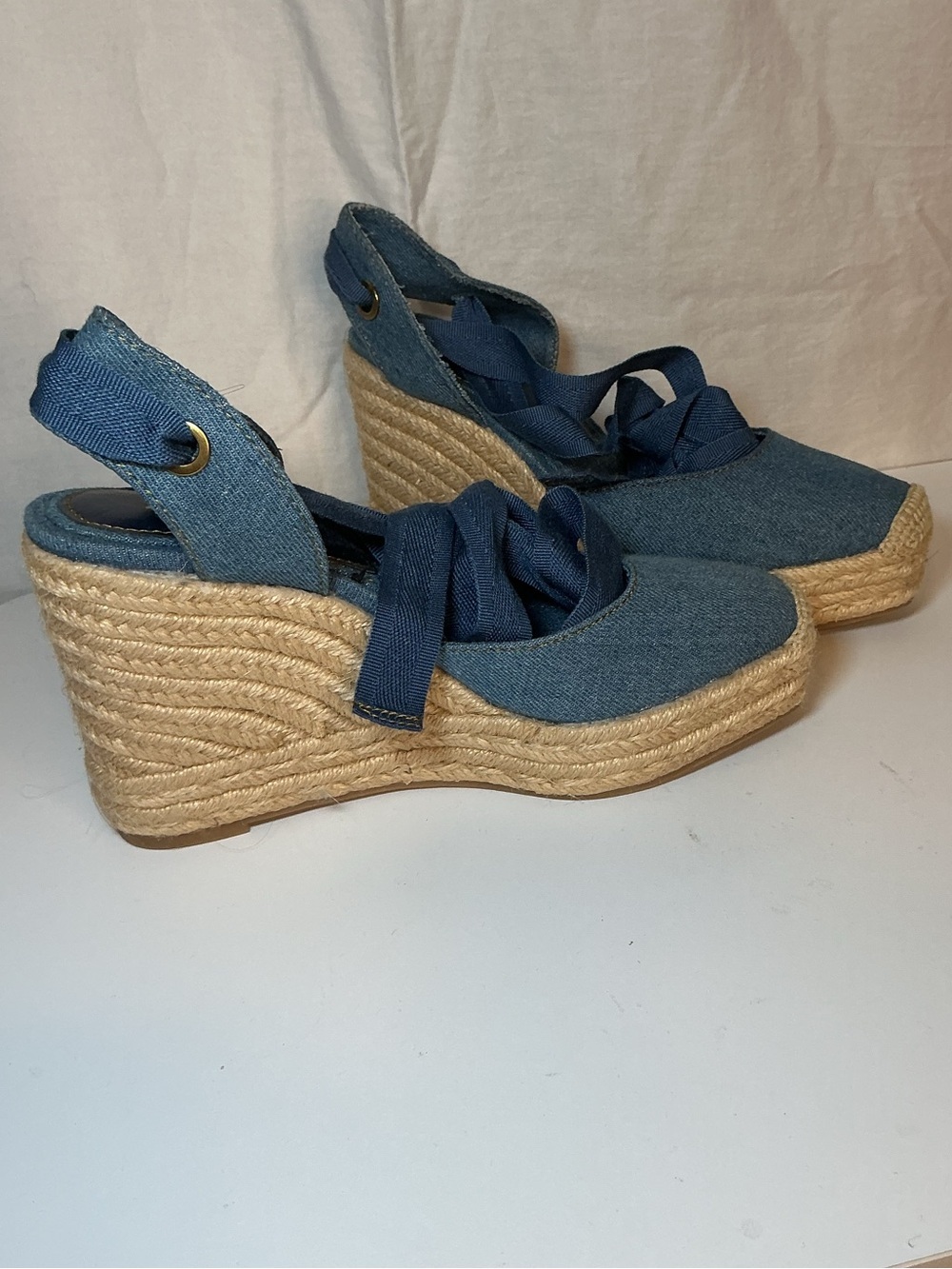 Denim Blue Wedge Espadrille Sandals - Women - Picture 8 of 12